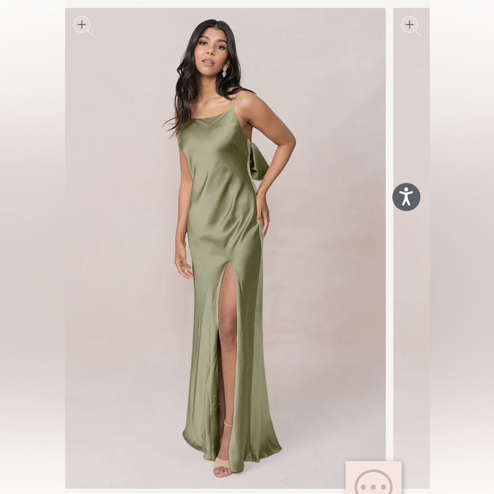 Revelry Moss Steph Satin Dress Back Bow Sz. 6 Bridesmaid Wedding Guest